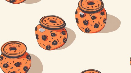 Wall Mural - Orange Jars With Black Dots Seamless Pattern