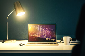 Wall Mural - Creative IOT hologram on modern laptop monitor, internet of things concept. 3D Rendering