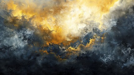 Wall Mural - Abstract Cloudscape with Toned Black White and Yellow Sky