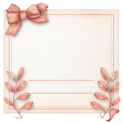 Wall Mural - Illustration of floral blank certificate with pink bow for nursery decoration clipart on transparent background