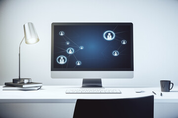 Wall Mural - modern computer screen with social network media concept. 3d rendering