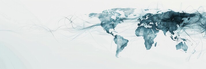 Poster - A minimalist illustration of the world map with clean lines in a teal blue hue. Perfect for travel agencies and global travel companies. Generative AI