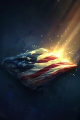 Wall Mural - Illustration of a folded American flag with a soft glow emanating from the background.