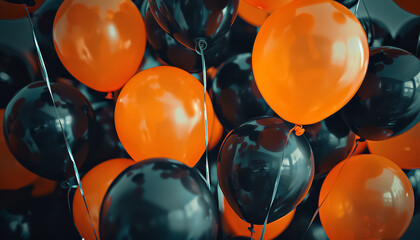 Wall Mural - A bunch of orange and black balloons