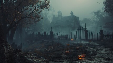 Wall Mural - Eerie Halloween Scene with Text Placeholder