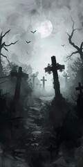Wall Mural - Ghostly Graveyard Layout Background
