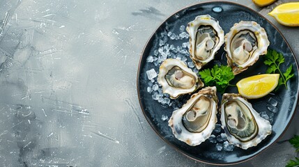 Oysters in a plate top view	
