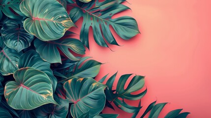 Wall Mural - Jungle green leaves isolated on pink