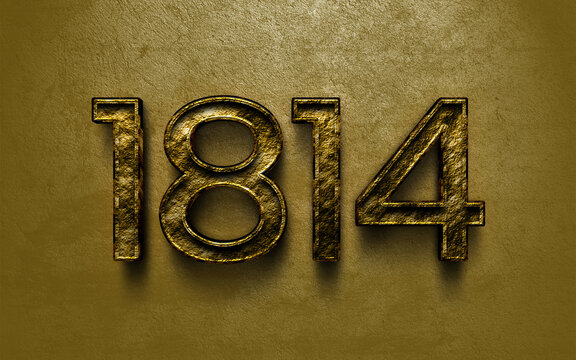 3D dark golden number design of 1814 on cracked golden background.