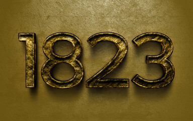 Wall Mural - 3D dark golden number design of 1823 on cracked golden background.