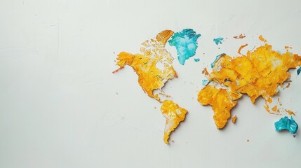 Poster - Minimalist illustration of a globe with continents, painted in yellow and blue, perfect for travel agencies and global travel companies. Generative AI