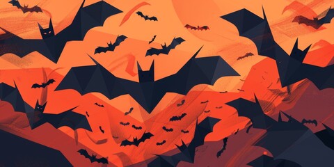 Wall Mural - Minimalist Halloween Background with Geometric Bat Patterns