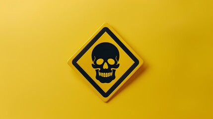 A bright yellow warning sign with a black skull, indicating the presence of toxic materials.