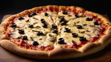 Wall Mural - A Simple Portrayal of a Halved Pizza with Cheese and Olives