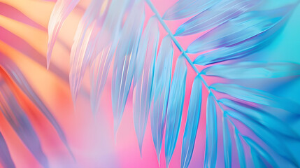 Aufkleber - Tropical bright colorful background with exotic painted tropical palm leaves Minimal fashion summer concept Flat lay : Generative AI