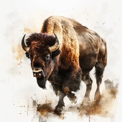 Poster - A picture of a bison roaming freely in a green meadow