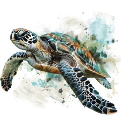 Wall Mural - A photograph of a sea turtle swimming freely in the ocean