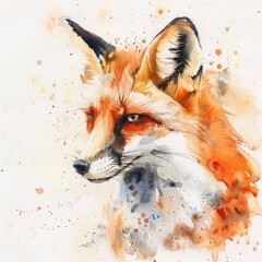 Canvas Print - Watercolor illustration of a red fox in natural surroundings