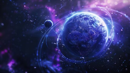 Wall Mural - Abstract digital artwork of planet and space with blue and purple hues. Digital artwork of planet with blue and purple in space. Space exploration and astronomy concept for wallpaper and print. AIG53F