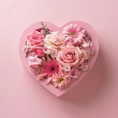 Poster - A small, pink heart shaped box filled with fresh flowers