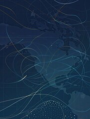 Poster - A clean and minimalist image of a world map with connecting lines, perfect for travel agencies and global travel companies. Generative AI