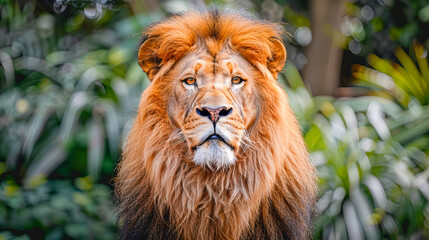 Wall Mural - Majestic lion posing in the middle of the jungle for world lion day