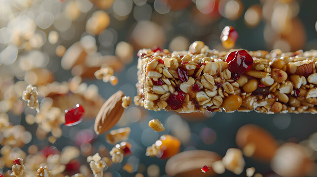 A close-up shot of energy bars being served, highlighting the crunchy nuts and chewy fruits