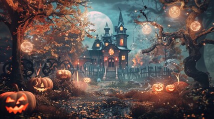 Wall Mural - Halloween Night with Witches Backdrop