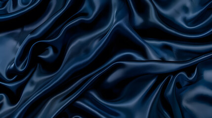 Poster - Navy blue silk satin Silky shiny fabric Dark luxury background with space for design Banner Wide Long Panoramic Template Empty Flat lay top view table BeautifulElegantBirthdayChristmas : Generative AI
