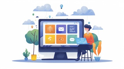 Wall Mural - illustration solopreneur apps and websites