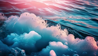 Wall Mural - ai generative of hyper realistic of closeup ripples and wave with sunset and violet theme