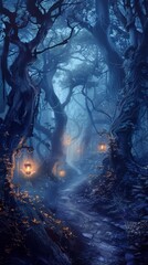 Wall Mural - Spooky Forest Path Layout Background