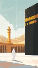 Sticker - Clean and simple depiction of a person performing Hajj rituals.