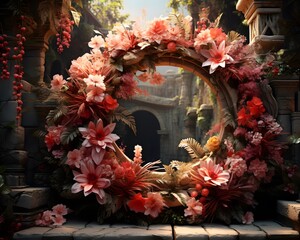 Wall Mural - Wedding decor in the form of a flower wreath.