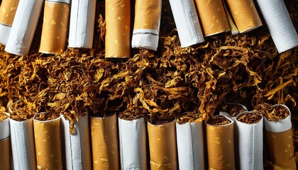 tobacco in cigarettes with a brown filter close up