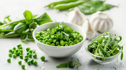 Wall Mural - Freshly Blanched Green Peas: Cooking and Preparation Process Stock Photo