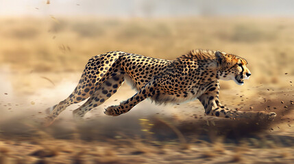 Wall Mural - I imagine a cheetah running in the Serengeti National Park, blending into the savannah grasslands