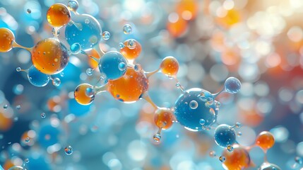 Wall Mural - Abstract Blue and Orange Molecule Structure
