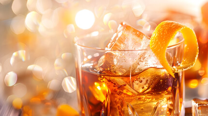 Poster - old fashioned cocktail garnished with orange twist isolated : Generative AI