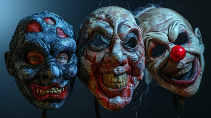 Wall Mural - Wicked Halloween Masks in Studio Lighting