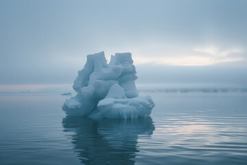 A large ice block sits on the surface of the water