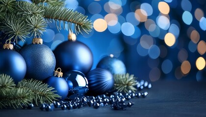 Wall Mural - dark blue christmas background with abstract bokeh blue background