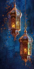 Sticker - Elegant Islamic lanterns with space for your Ramadan greeting.