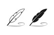 © ridhobadal - Set of vintage Feather quill pen logo with black ink stroke, scratch icon, classic stationery illustration isolated on blank background