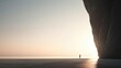 © ParinApril - Cinematic portrayal of a figure silhouetted against a monumental rock face in a shrouded landscape