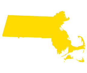 Massachusetts solid map in yellow color