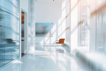 Sticker - A large, empty room with a white wall and a red chair