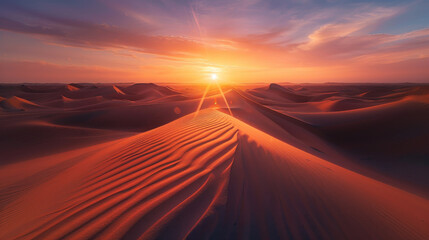 Wall Mural - A desert landscape with a sun setting in the background
