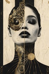 Canvas Print - Captivating Collage Portrait of Alluring Woman with Intricate Art Deco Patterns