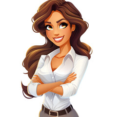 Wall Mural - a woman with brown hair and a white shirt is smiling isolated on white background, png